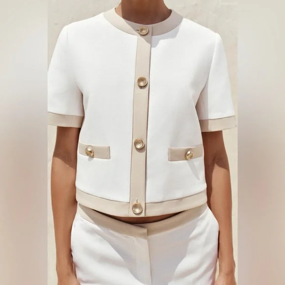 ZARA Short Sleeve Combination Contrast Blazer | Small, New - Picture 2 of 16